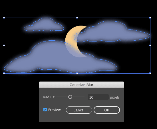 Gaussian Blur dialog box in Illustrator
