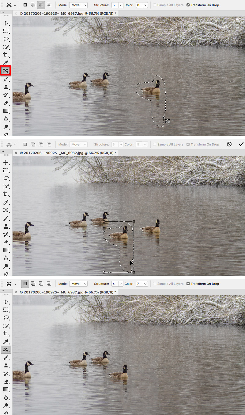 Demonstration of Content-Aware Move.