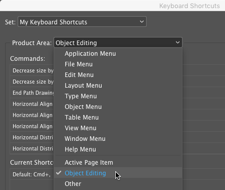 InDesign Object Editing Keyboard Shortcuts
