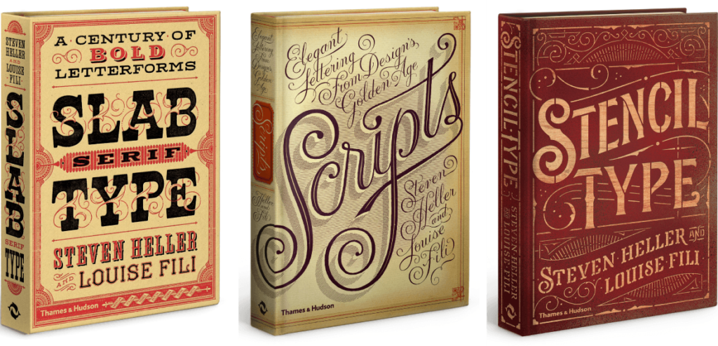 Three book covers with handlettered fonts