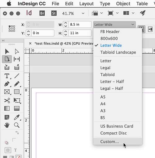 Creating and saving a custom page size with orientation