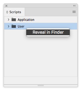 InDesign Scripts panel Reveal in Finder option