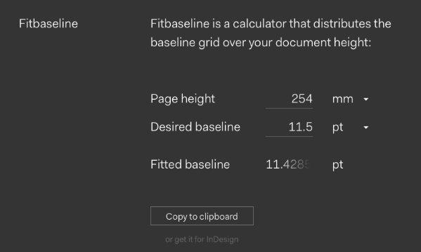 Fitbaseline calculator for InDesign