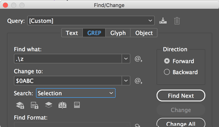 find change grep table cell