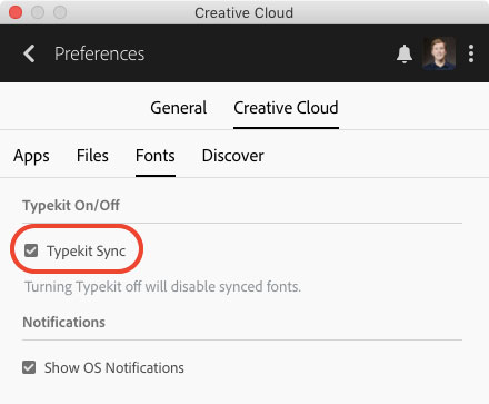turn off Typekit font sync
