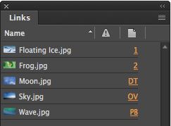 InDesign Links panel showinf DT location of image
