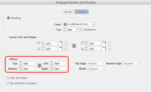 InDesign paragraph shading offset
