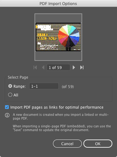 PDF Import Options dialog box in Illustrator