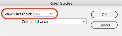 InDesign View Threshold setting in Ruler Guides dialog box 