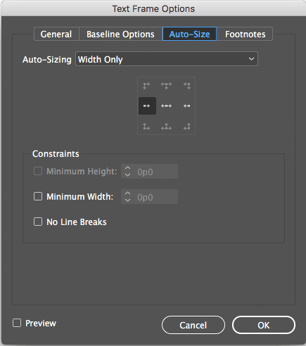Auto-Size tab of Text Frame Options