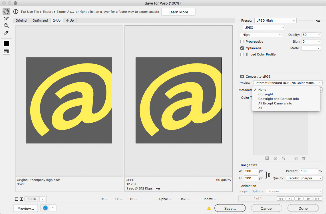 Save for Web (Legacy) dialog box
