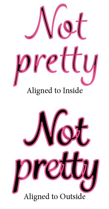 Black script text with pink stroke aligned to inside vs. stroke aligned to outside
