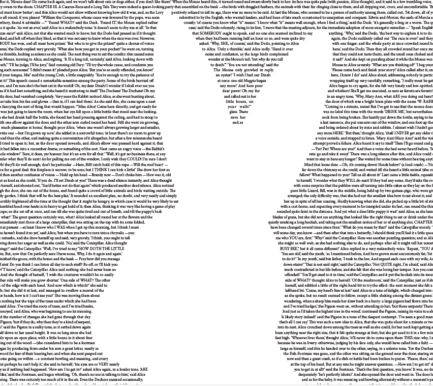 InDesign tiny type poster Alice in Wonderland