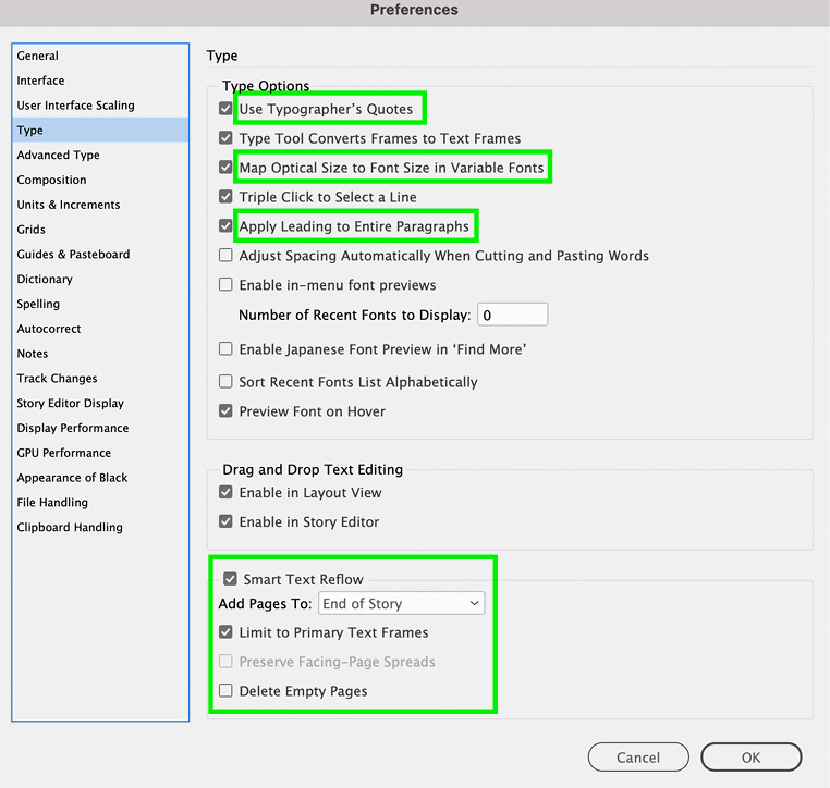 InDesign preferences guide