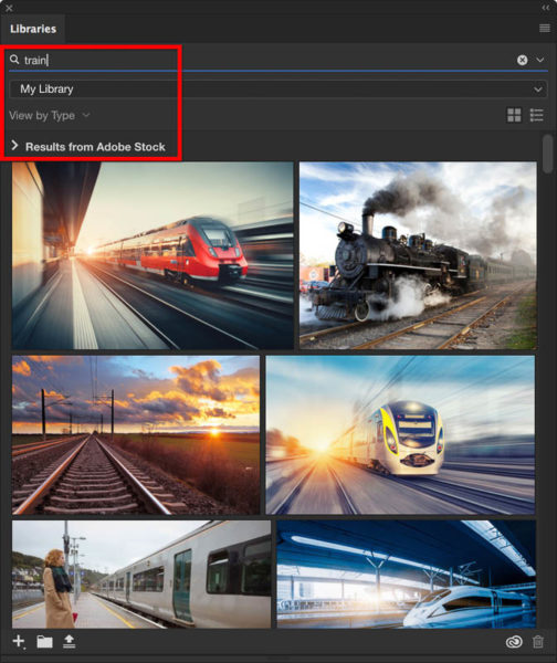 Adobe Stock access in the Libraries panel in Photoshop