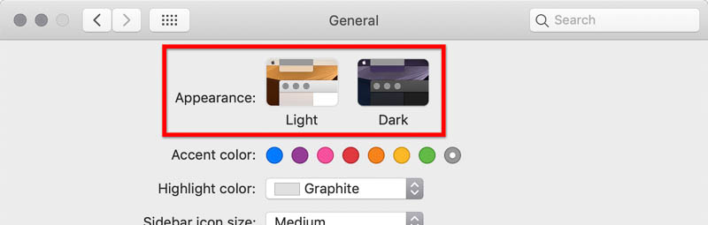 Dark mode setting on macOS