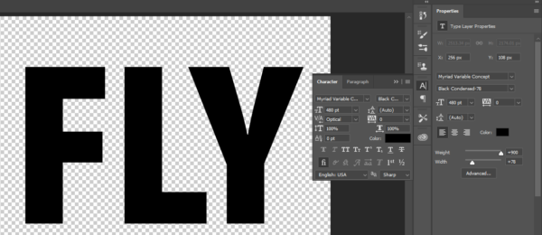 Basic text created in Photoshop