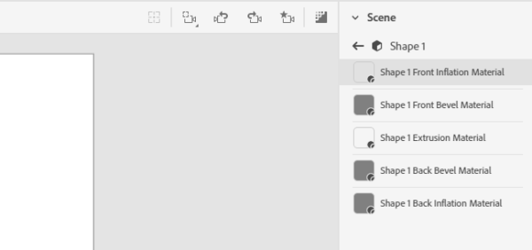 Dropdown list of materials for Shape 1