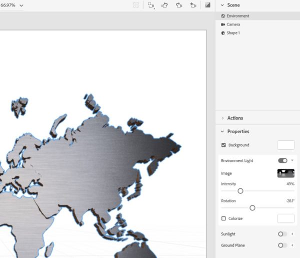 The graphic ready for rendering in Adobe Dimension