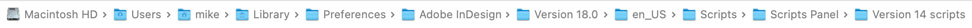 screenshot of file path where the user must put a script written for an older version of InDesign for it to work in the current version
