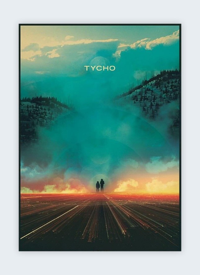 Poster of two small figures standing in front of a mountain