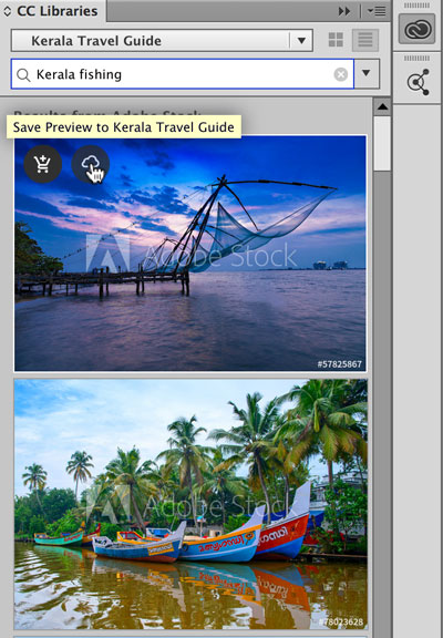 Figure 8: You can search Adobe Stock in the CC libraries panel. If you’d like to download a preview, you can save it to your current CC library.