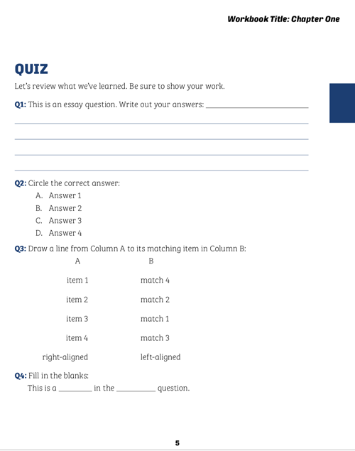 1.6workbook-template-6 InDesign workbook template quiz
