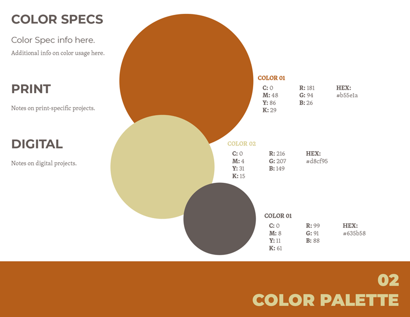 InDesign style guide template color palette