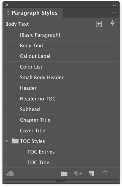 InDesign paragraph styles menu
