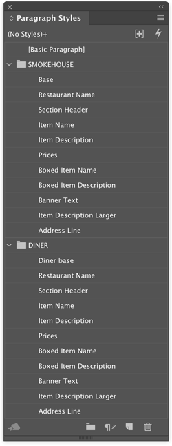 InDesign paragraph styles menu