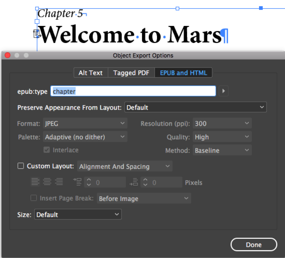 12.5export-options InDesign Object Export Options EPUB and HTML