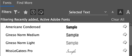 InDesign fonts menu