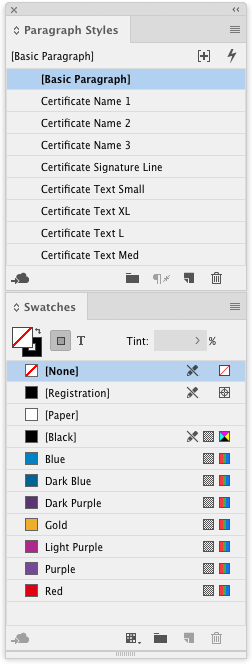 20.5certificates-styles InDesign paragraph styles menu