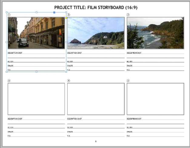 21.7storyboard-template-8 InDesign film storyboard frame selected