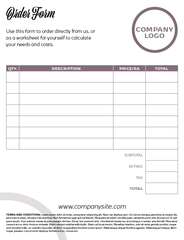 InDesign order form template