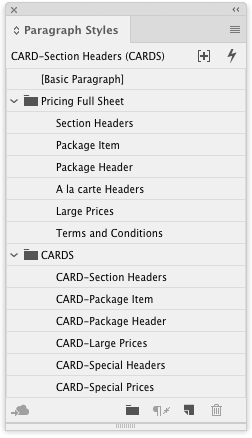 InDesign paragraph styles menu