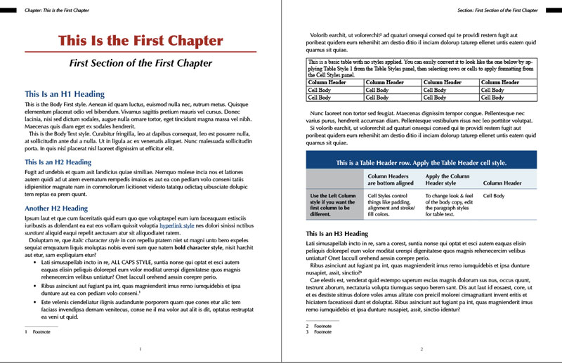 InDesign technical manual template chapter 