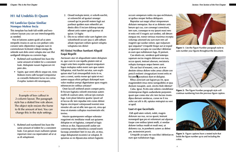 InDesign technical manual template page spread