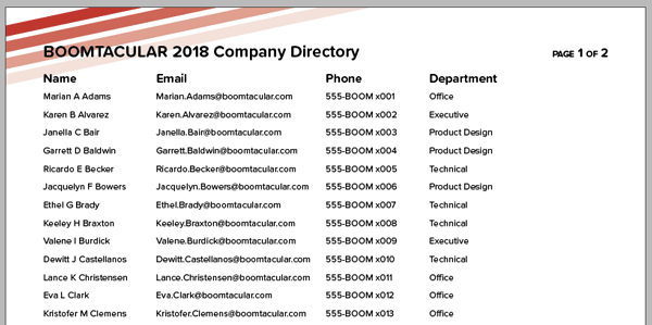 InDesign company phone directory template