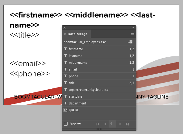 InDesign data merge panel