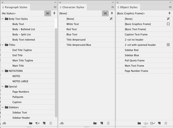 InDesign paragraph styles character styles object styles
