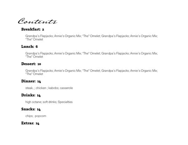 InDesign cookbook template table of contents