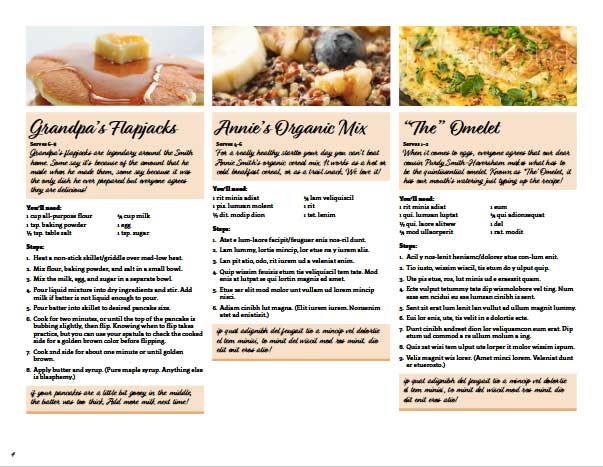 InDesign cookbook template recipe spread