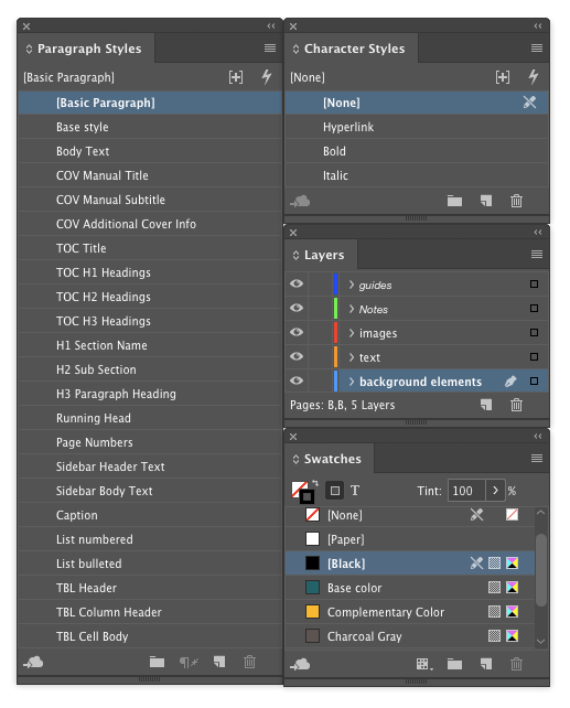 InDesign paragraph styles character styles