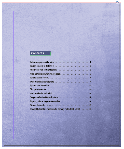 InDesign general purpose binder template table of contents