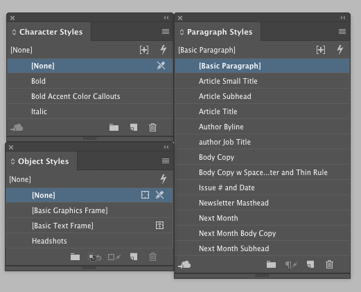 39.4newsletterstyles InDesign character styles object styles paragraph styles