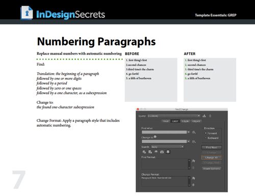 InDesign grep instructions numbering paragraphs
