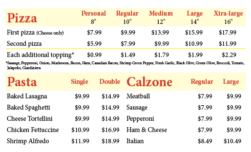 InDesign menu table