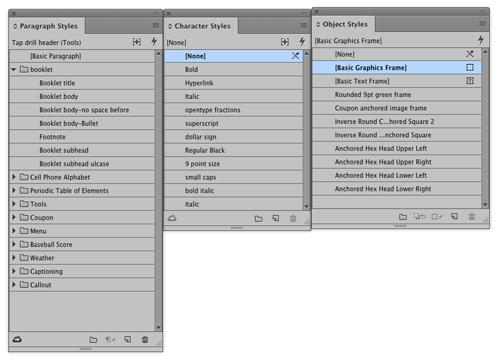 InDesign paragraph styles character styles object styles