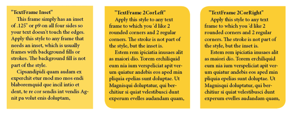 InDesign TextFrame inset and corner options